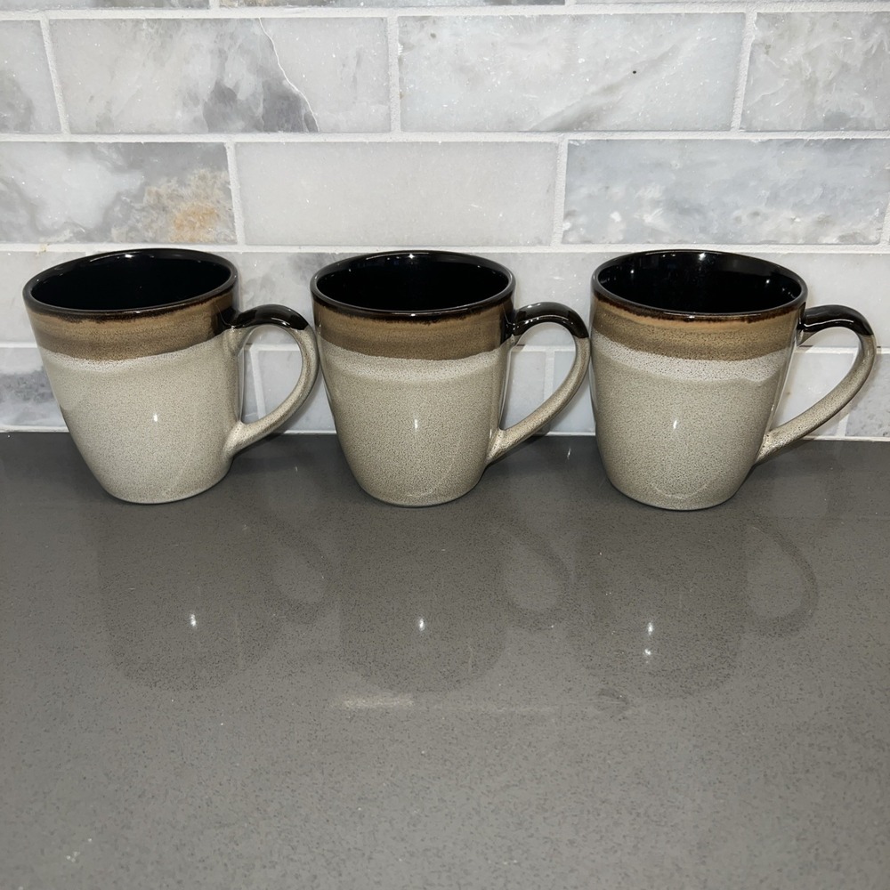 3 Vintage Gibson Elite Tan  Brown Black Mug Cup